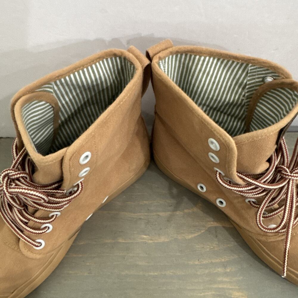 Women's Tan High-Top Canvas Sneaker Boots - Picture 6 of 16